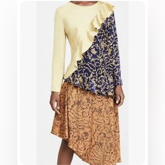 Naya Rea Dresses & Skirts - Naya Rea asymmetrical ruffle patchwork silky long sleeve dress UK10 NWT